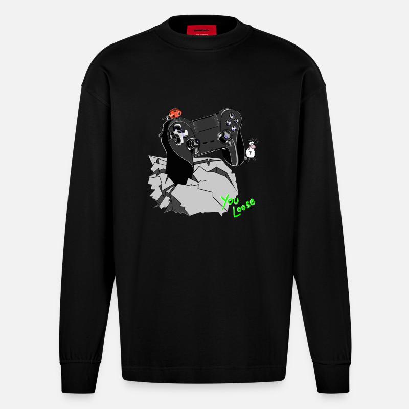 Controller Gamepad Wolly Sheepling - Heavyweight Oversized Organic Langarmshirt Made in EU - SOLID BLACK