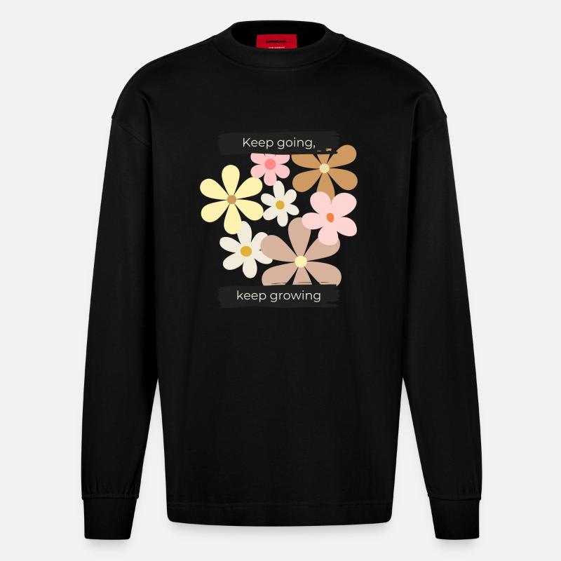 Keep going, keep growing - Heavyweight Oversized Organic Langarmshirt Made in EU - SOLID BLACK