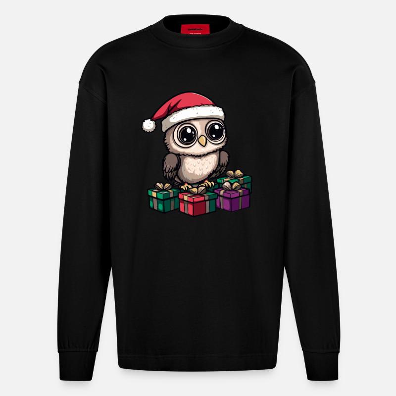 Eule Weihnachten Geschenke - Heavyweight Oversized Organic Langarmshirt Made in EU - SOLID BLACK