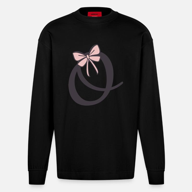 Anfangsbuchstabe O Schleifchen - Heavyweight Oversized Organic Langarmshirt Made in EU - SOLID BLACK