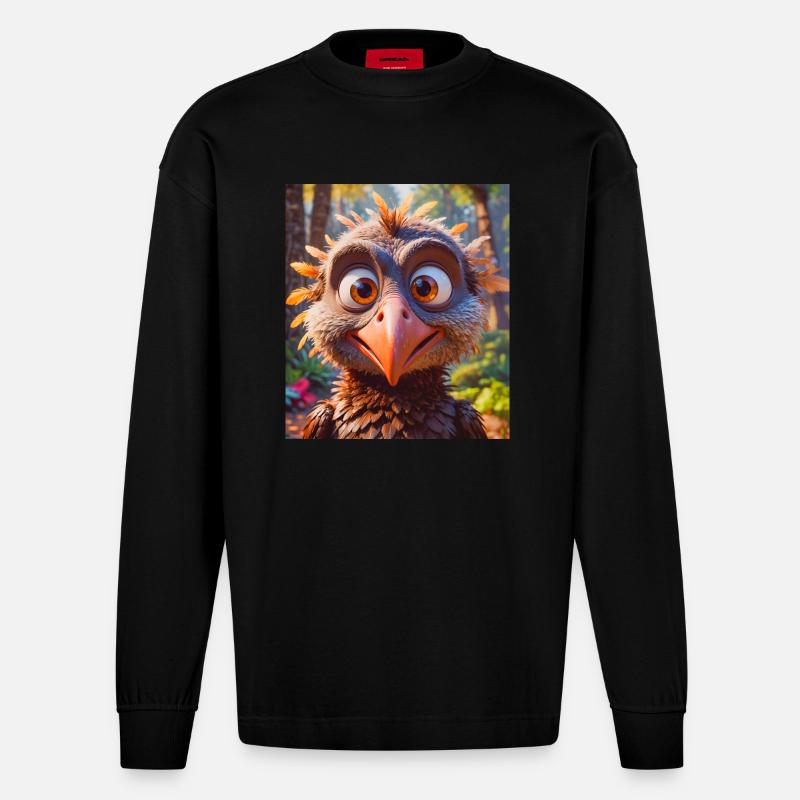 animaux africains super mignons – Vautour - Manches longues bio épais oversize fabriqué en UE - SOLID BLACK