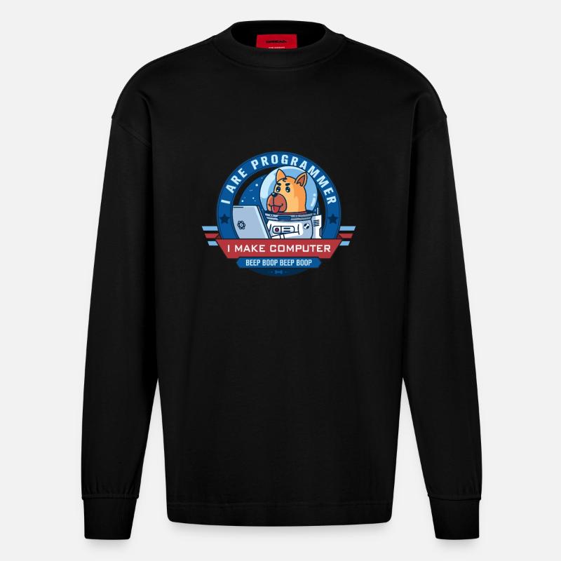 Ich bin Programmierer - Heavyweight Oversized Organic Langarmshirt Made in EU - SOLID BLACK