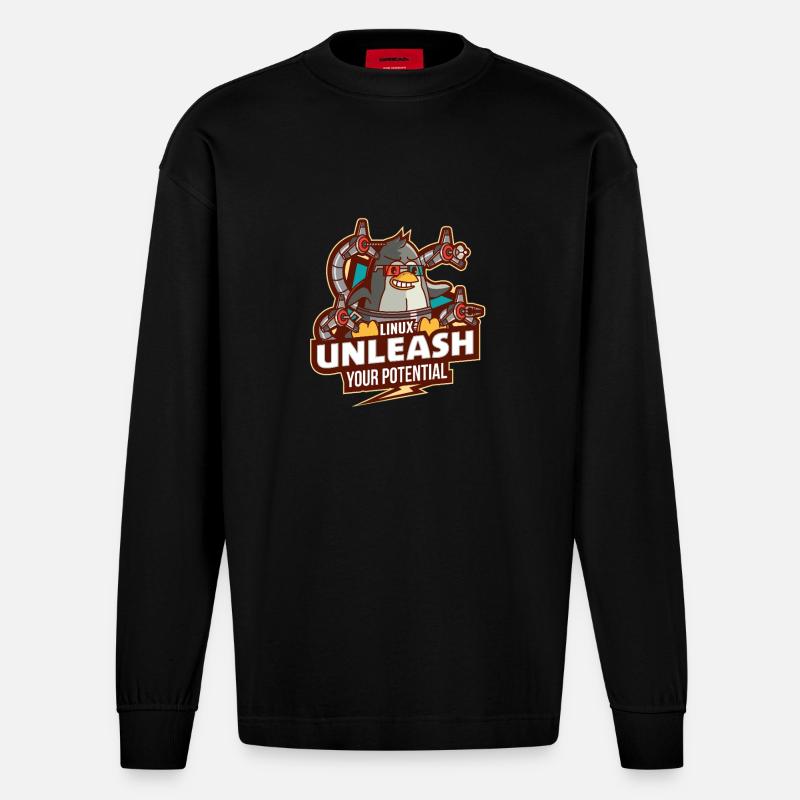 Linux entfesseln Sie Ihr Potenzial - Heavyweight Oversized Organic Langarmshirt Made in EU - SOLID BLACK