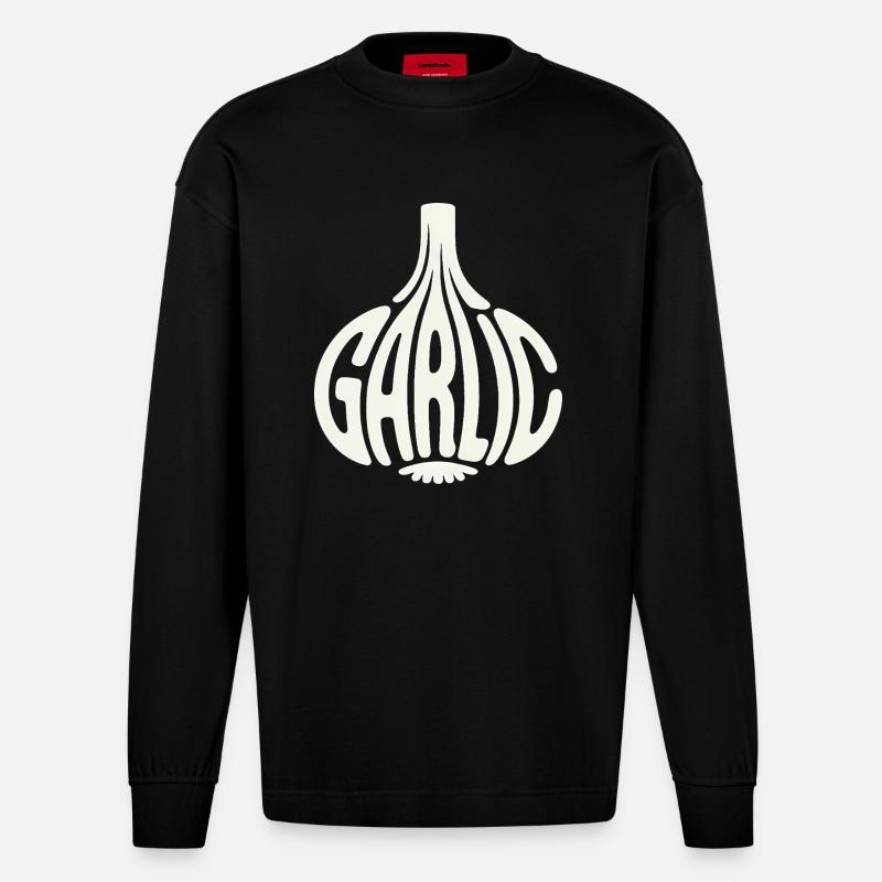 Knoblauch - Cool Vegetable Logo - Heavyweight Oversized Organic Langarmshirt Made in EU - SOLID BLACK