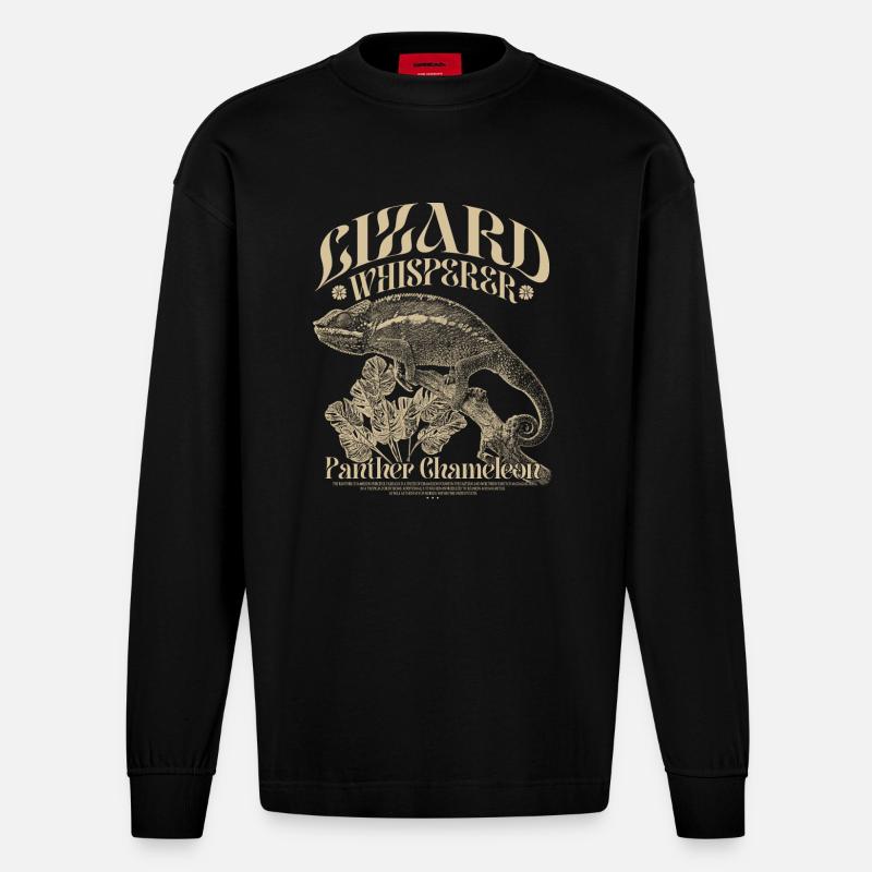 Pantherchamäleon Chamäleon Echsenflüsterer - Heavyweight Oversized Organic Langarmshirt Made in EU - SOLID BLACK