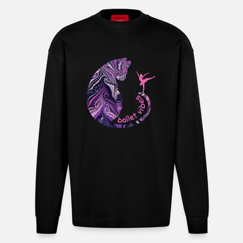 chat avec ballerine e 75 - Manches longues bio épais oversize fabriqué en UE - SOLID BLACK