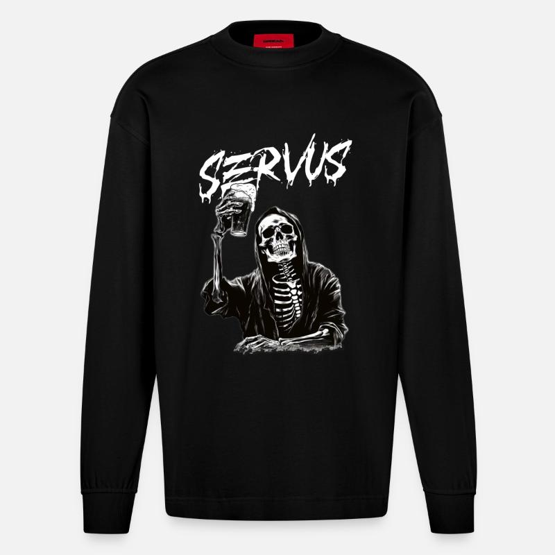 Sensenmann mit Bier - Heavyweight Oversized Organic Langarmshirt Made in EU - SOLID BLACK