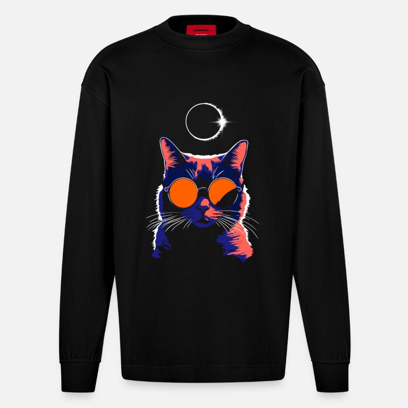 Katze Sonnenbrille Total Eclipse Cat - Heavyweight Oversized Organic Langarmshirt Made in EU - SOLID BLACK
