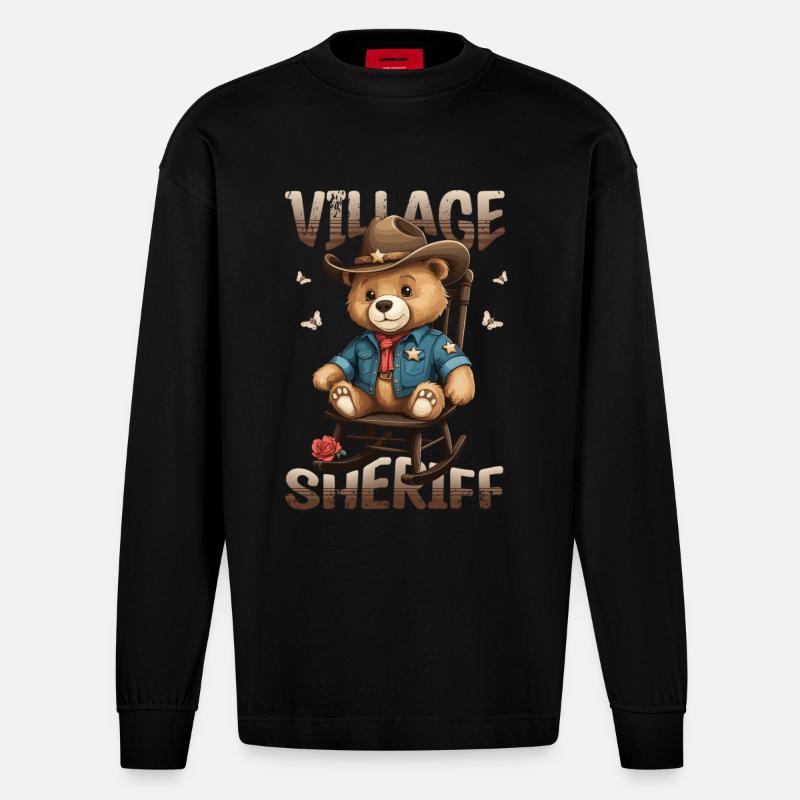 Bär der Dorf Sheriff - Heavyweight Oversized Organic Langarmshirt Made in EU - SOLID BLACK
