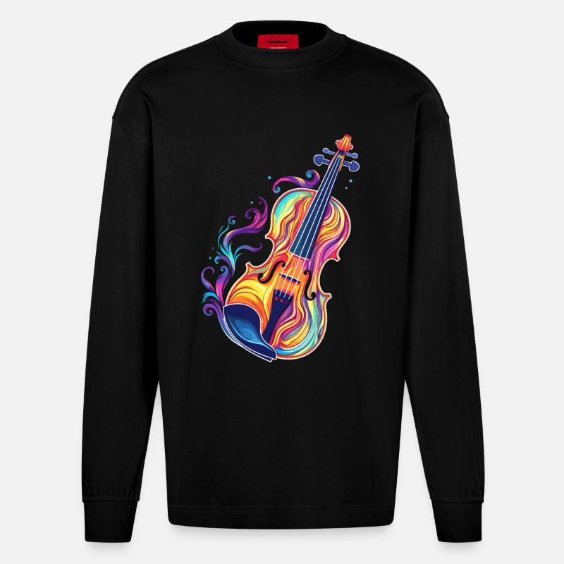 Violine Comic Look - Heavyweight Oversized Organic Langarmshirt Made in EU - SOLID BLACK