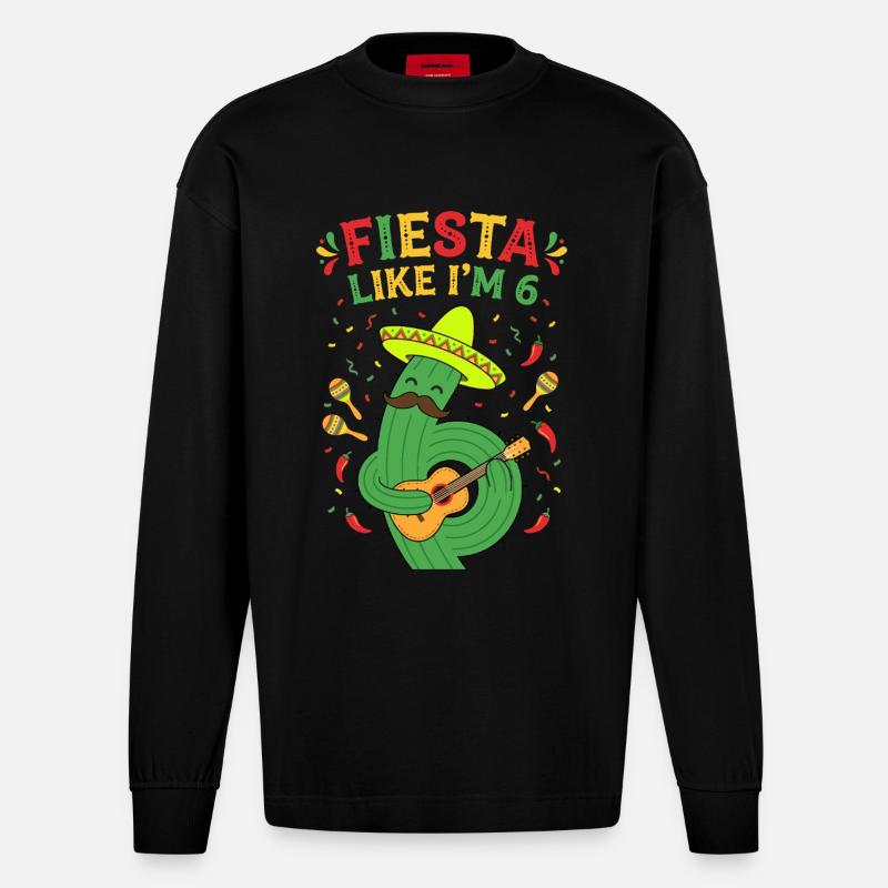 Fiesta comme si j’avais 6 cactus - Manches longues bio épais oversize fabriqué en UE - SOLID BLACK