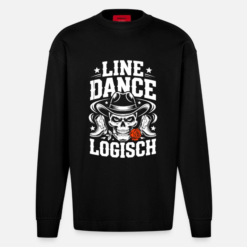 Line Dance Logisch Skull - Heavyweight Oversized Organic Langarmshirt Made in EU - SOLID BLACK