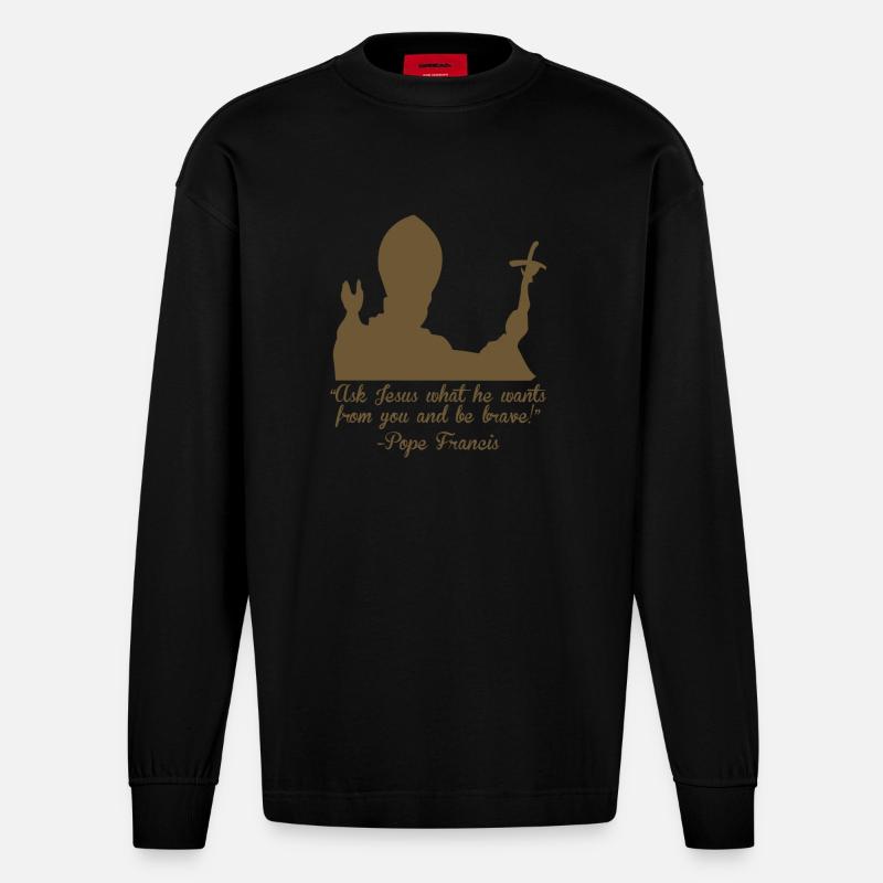 Pape Foi et religion - Manches longues bio épais oversize fabriqué en UE - SOLID BLACK