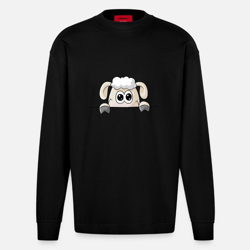 Schaf Comic - Heavyweight Oversized Organic Langarmshirt Made in EU - SOLID BLACK