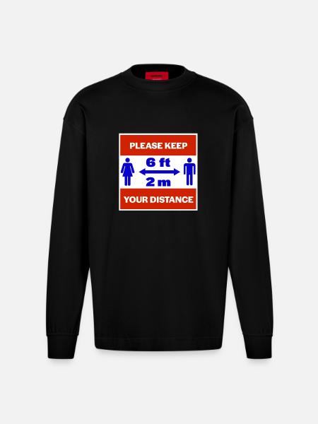 Please keep your distance - Heavyweight Oversized Organic Longsleeve Shirt Made in EU - SOLID BLACK