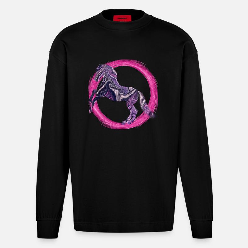 pferd e 75 - Heavyweight Oversized Organic Langarmshirt Made in EU - SOLID BLACK