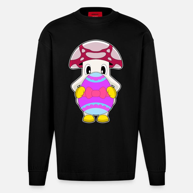 Mushroom Easter Easter Egg - Heavyweight Oversized Organic Longsleeve Shirt Made in EU - SOLID BLACK