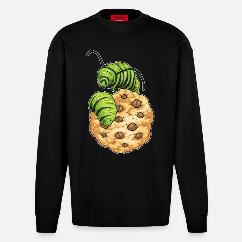 Raupe Cookie - Heavyweight Oversized Organic Langarmshirt Made in EU - SOLID BLACK