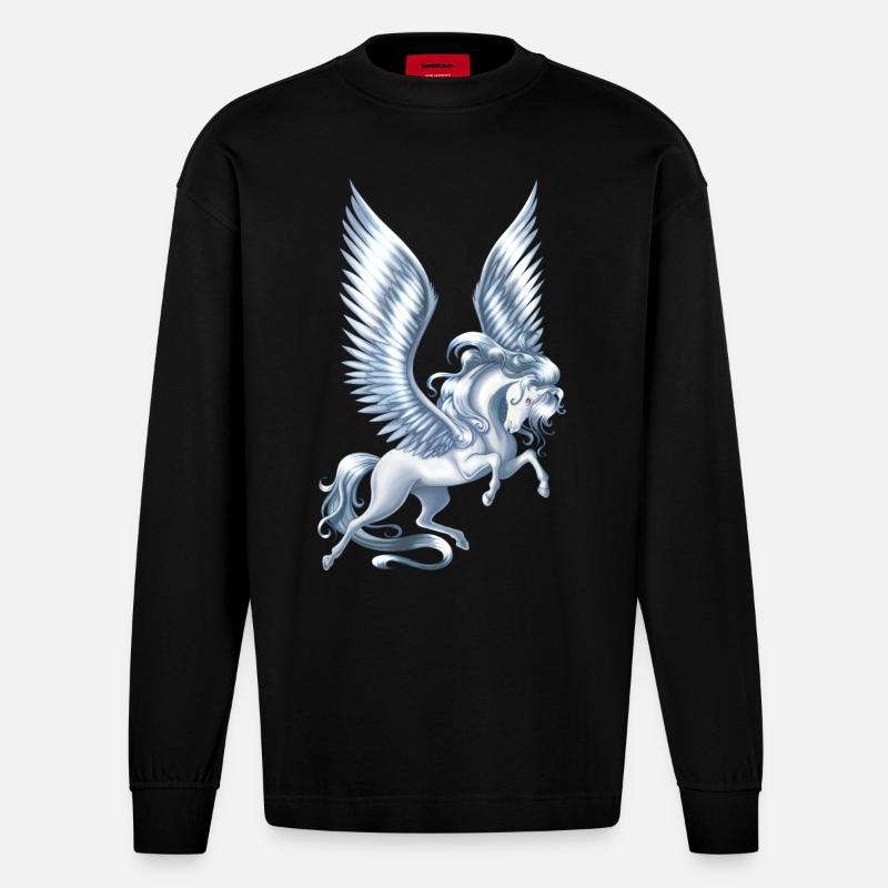 Pegasus Schwimmdock - Heavyweight Oversized Organic Langarmshirt Made in EU - SOLID BLACK