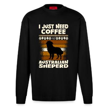 Australian Sheperd Herding Dog Coffee - Heavyweight Oversized Organic Longsleeve Shirt Made in EU - SOLID BLACK - Front