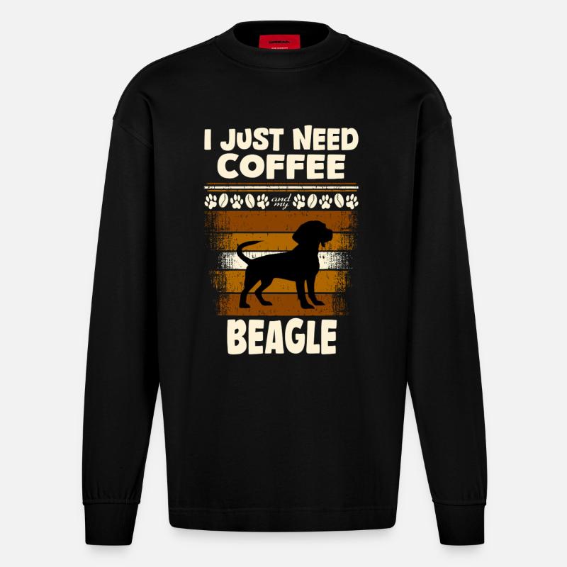 Beagle coffee - Heavyweight Oversized Organic Langarmshirt Made in EU - SOLID BLACK