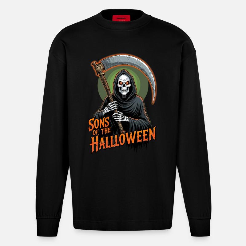 Halloween Sensenmann - Heavyweight Oversized Organic Langarmshirt Made in EU - SOLID BLACK