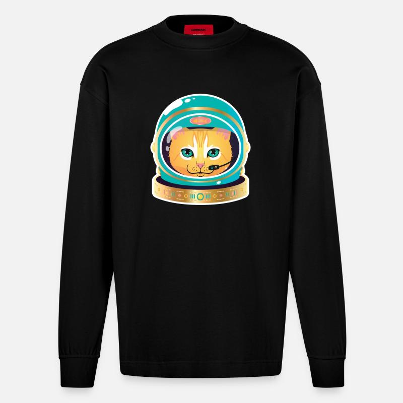 Cosmonaut Cat - Manches longues bio épais oversize fabriqué en UE - SOLID BLACK