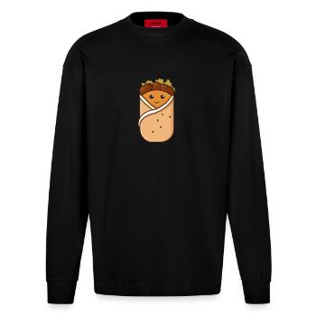 Döner Kebap Wrap Jufka Falaffel Design Kawaii - Manches longues bio épais oversize fabriqué en UE - SOLID BLACK - Devant