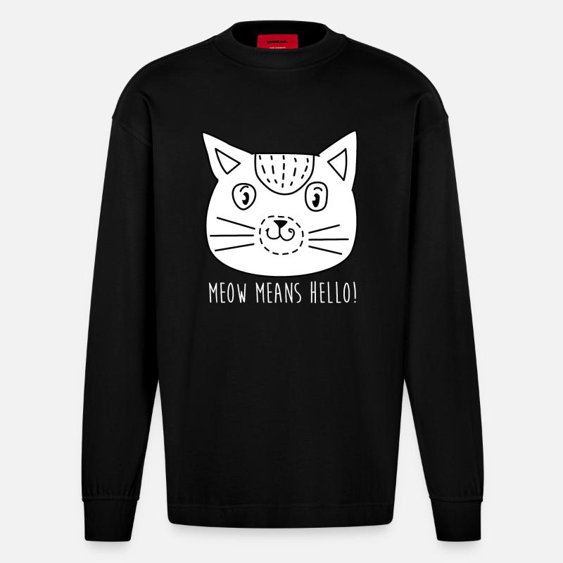 Comic Katze Gesicht mit Spruch - Heavyweight Oversized Organic Langarmshirt Made in EU - SOLID BLACK