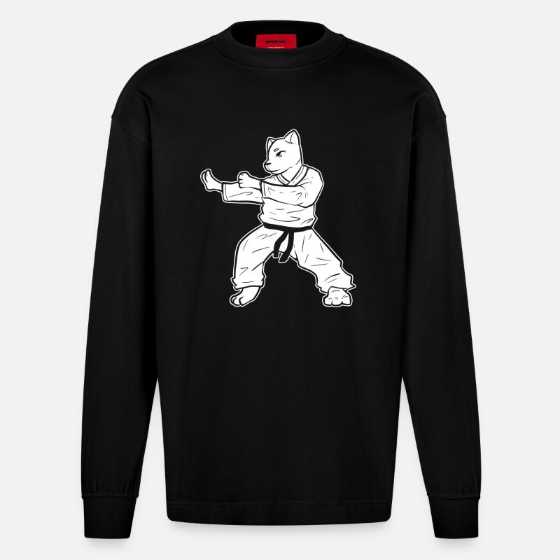Karate Katze Selbstverteidigung - Heavyweight Oversized Organic Langarmshirt Made in EU - SOLID BLACK