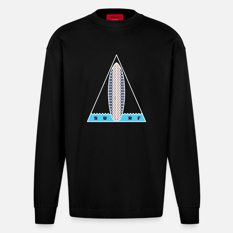 Surf Triangle(contour blanc) - Manches longues bio épais oversize fabriqué en UE - SOLID BLACK