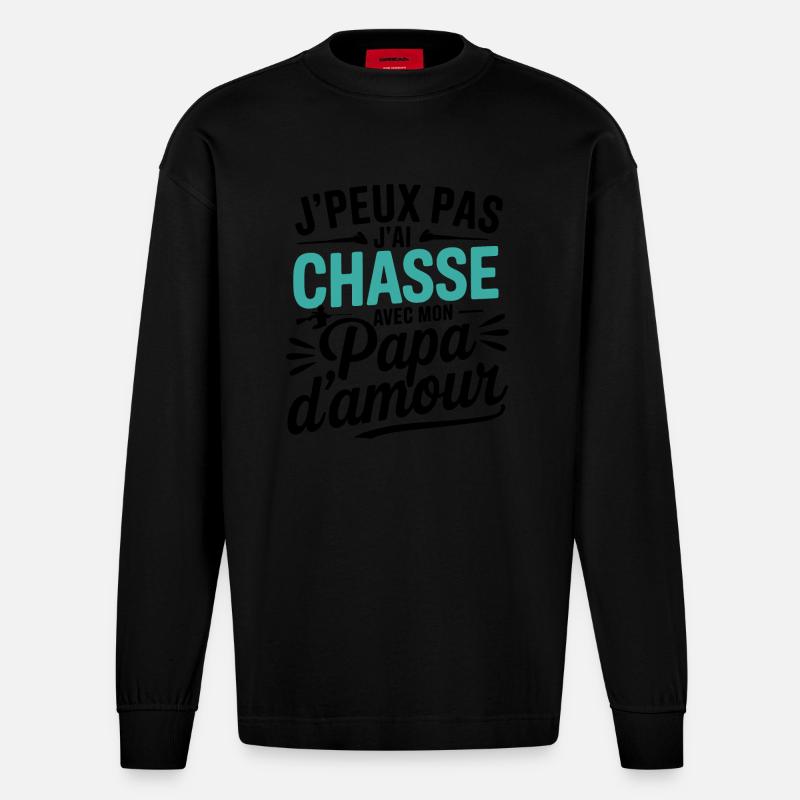 Chasse avec Papa d'Amour - Manches longues bio épais oversize fabriqué en UE - SOLID BLACK