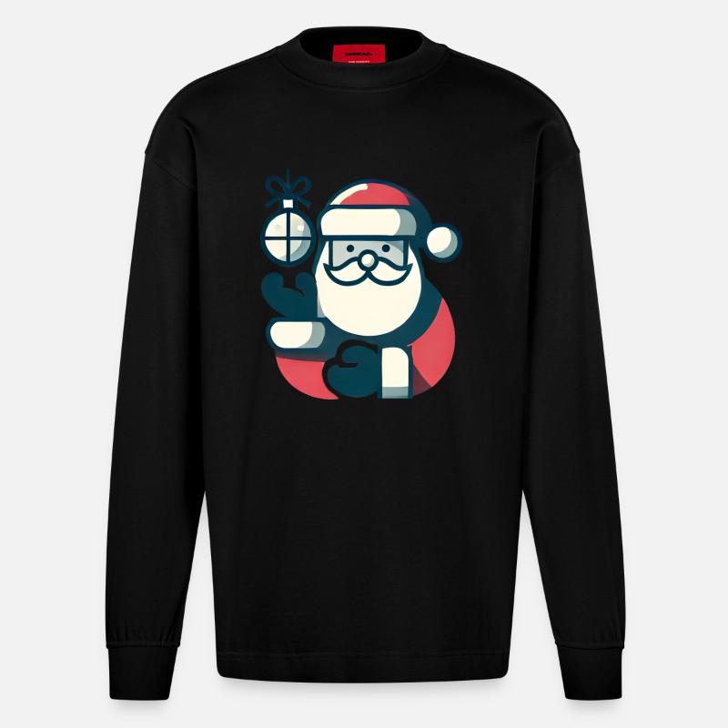 Weihnachtsmann mit Weihnachtskugel - Heavyweight Oversized Organic Langarmshirt Made in EU - SOLID BLACK