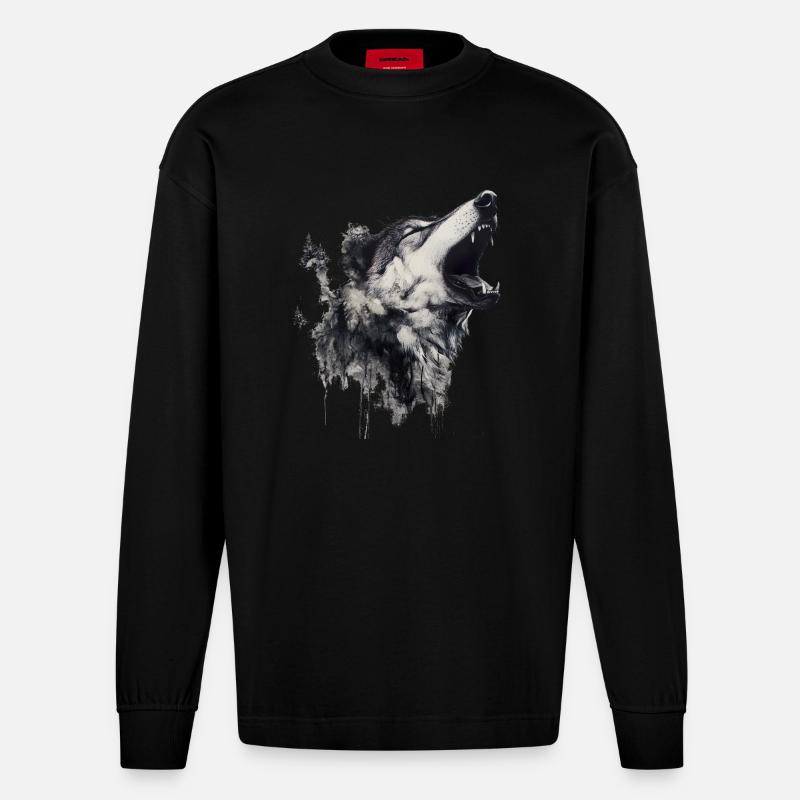 Die Wolfsangst, ein komplexes Phänomen - Heavyweight Oversized Organic Langarmshirt Made in EU - SOLID BLACK