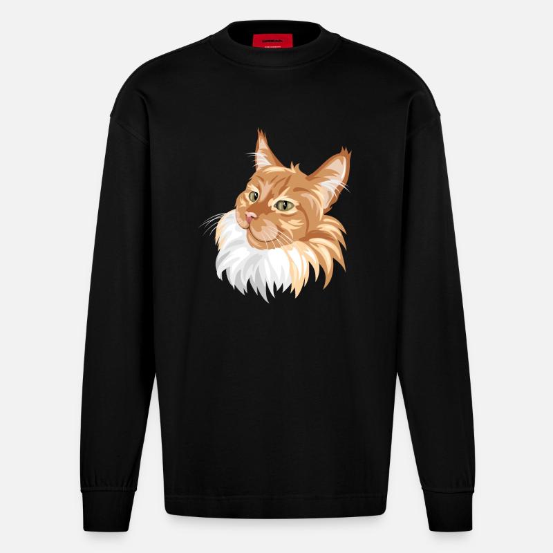 Portrait de chat roux - Manches longues bio épais oversize fabriqué en UE - SOLID BLACK