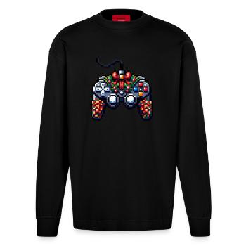 Manette de jeu de Noël Pixelart - Manches longues bio épais oversize fabriqué en UE - SOLID BLACK - Devant
