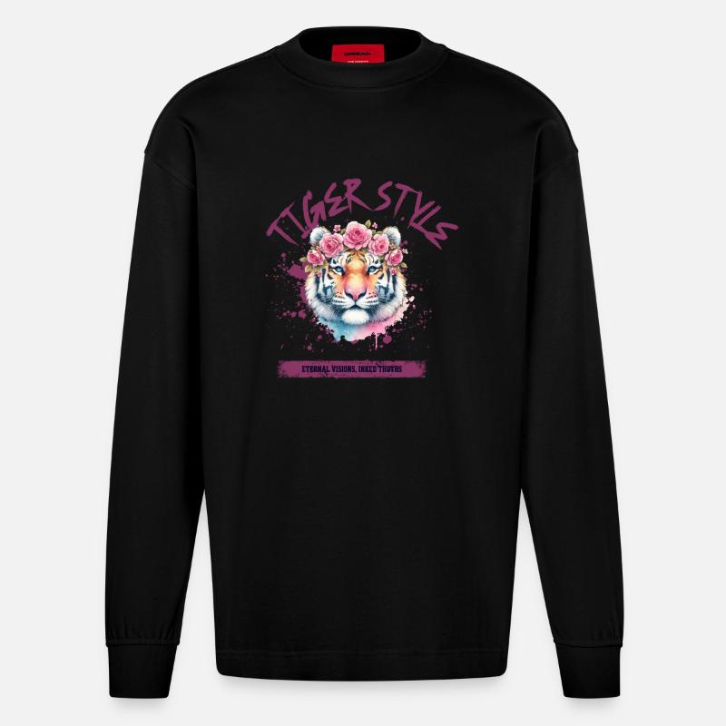 Tiger style - Heavyweight Oversized Organic Longsleeve Shirt Made in EU - SOLID BLACK