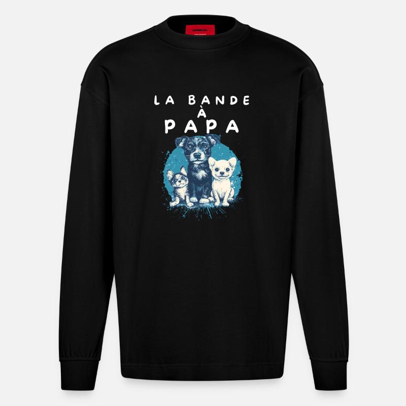 Team Papa und Hunde - Heavyweight Oversized Organic Langarmshirt Made in EU - SOLID BLACK