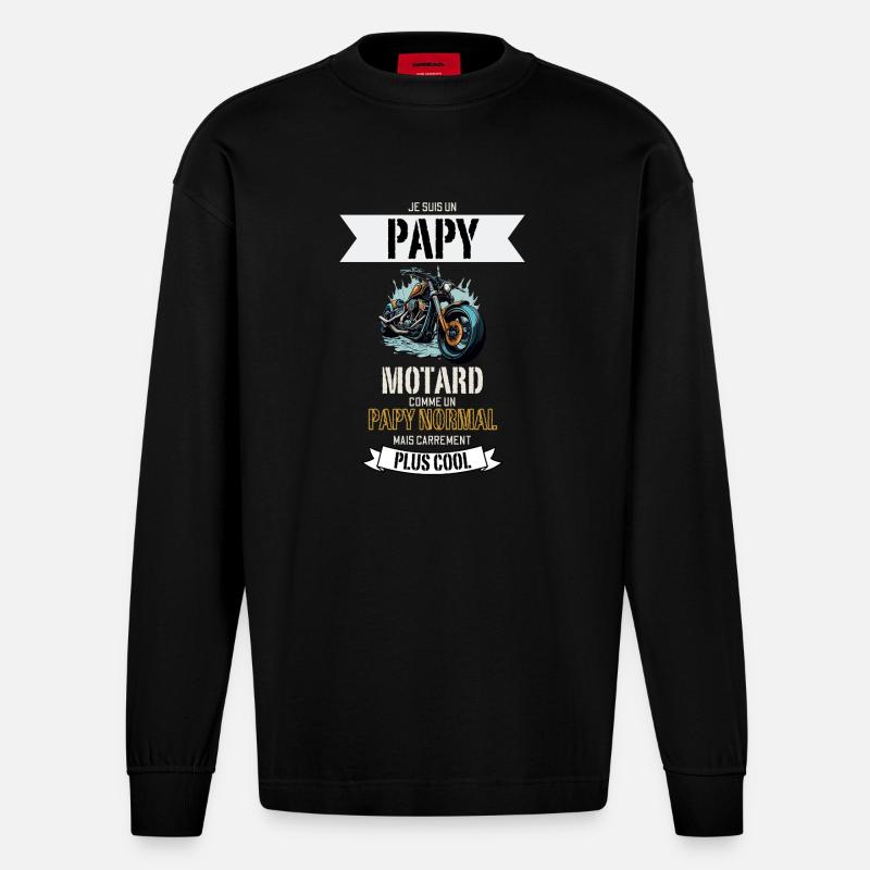 Opa Biker Stoff Witz - Heavyweight Oversized Organic Langarmshirt Made in EU - SOLID BLACK