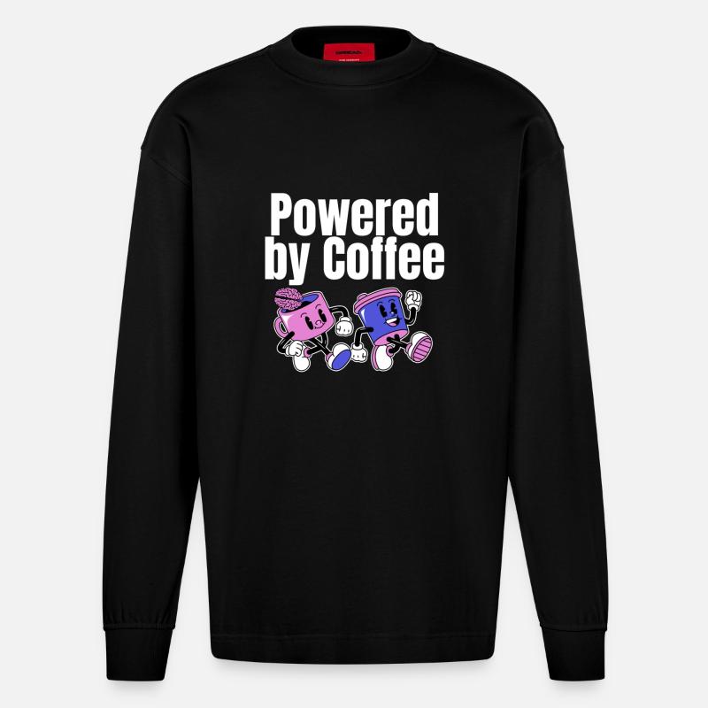 Powered by Coffee - Heavyweight Oversized Organic Langarmshirt Made in EU - SOLID BLACK
