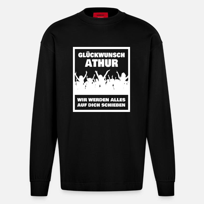 First name Athur - Heavyweight Oversized Organic Longsleeve Shirt Made in EU - SOLID BLACK