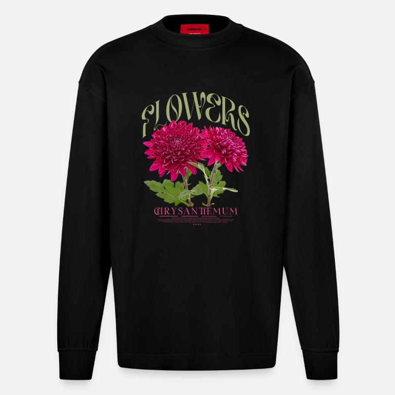 Chrysanthèmes, Chrysanthème, Fleur, Fleurs - Manches longues bio épais oversize fabriqué en UE - SOLID BLACK
