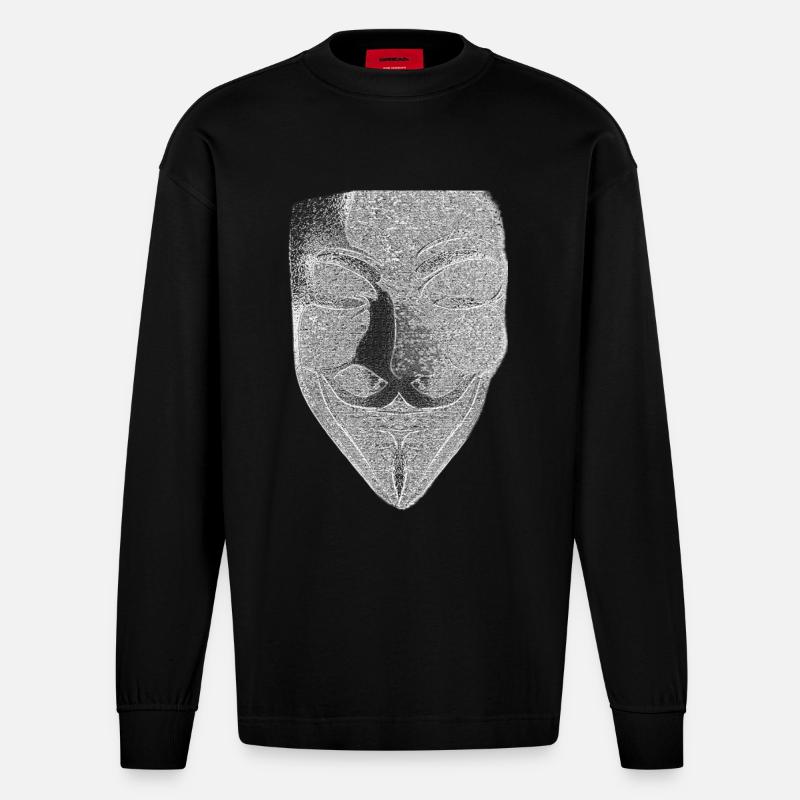 Anonymous v wie vendetta maske - Heavyweight Oversized Organic Langarmshirt Made in EU - SOLID BLACK
