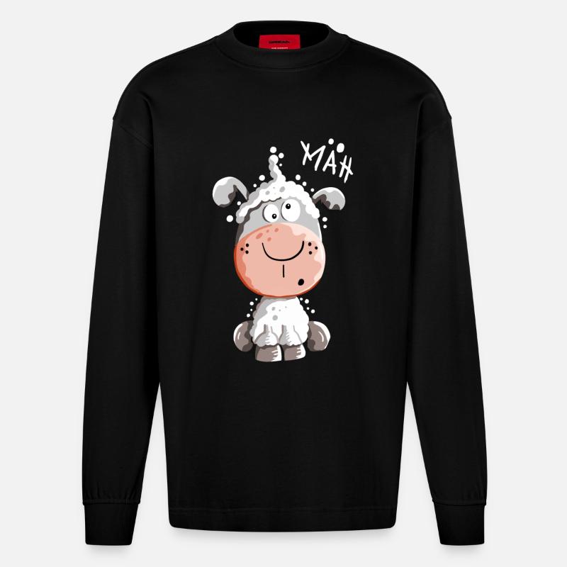 Drolliges Schaf - Schafe - Lamm - Fun - Heavyweight Oversized Organic Langarmshirt Made in EU - SOLID BLACK
