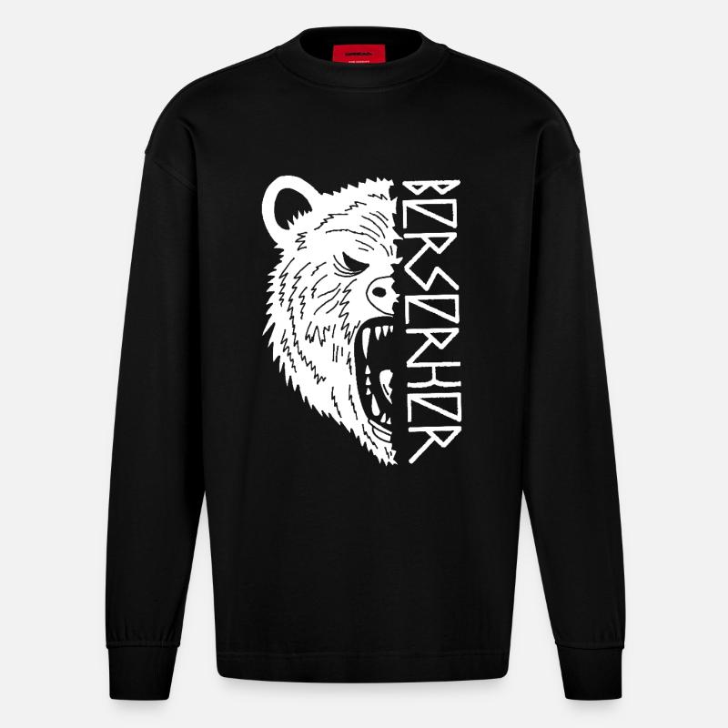 Eisbär-Krieger - Heavyweight Oversized Organic Langarmshirt Made in EU - SOLID BLACK