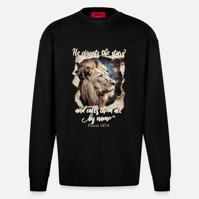 Löwe Bibelvers Christlich - Heavyweight Oversized Organic Langarmshirt Made in EU - SOLID BLACK