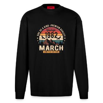 Mars 1982 Cadeau 44eme Anniversaire March 1982 - Manches longues bio épais oversize fabriqué en UE - SOLID BLACK - Devant