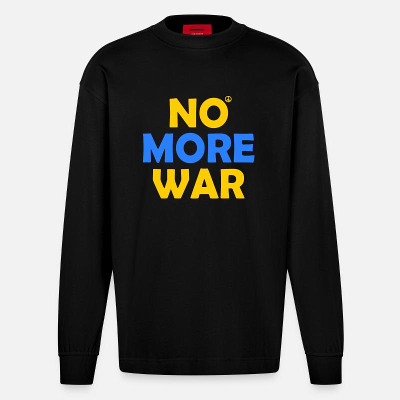 No more war - Heavyweight Oversized Organic Langarmshirt Made in EU - SOLID BLACK