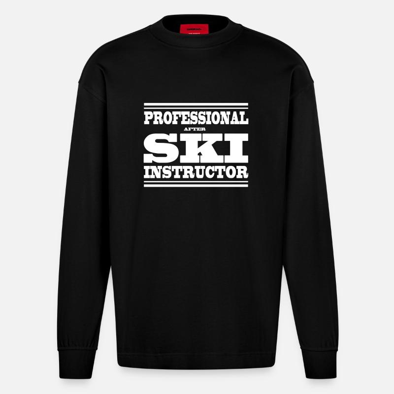 SKI INSTRUCTOR - Heavyweight Oversized Organic Longsleeve Shirt Made in EU - SOLID BLACK