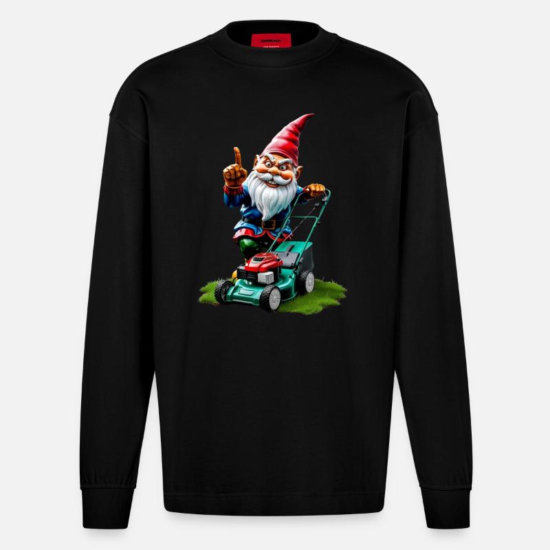 Rasenmäher Gartenzwerg Gärtner Geschenkideen - Heavyweight Oversized Organic Langarmshirt Made in EU - SOLID BLACK